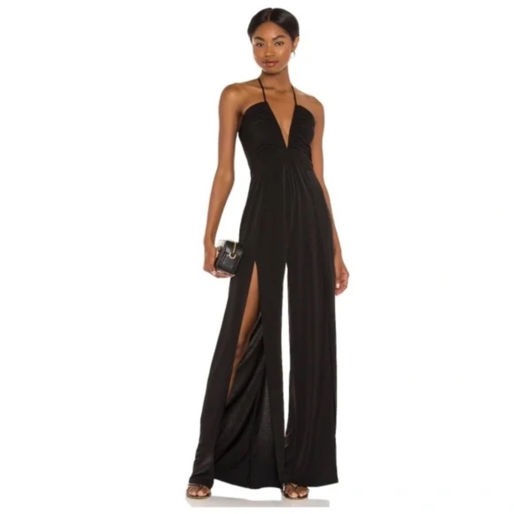 KATIE MAY Never Cross Split Leg Jumpsuit in Black Size Medium NWOT